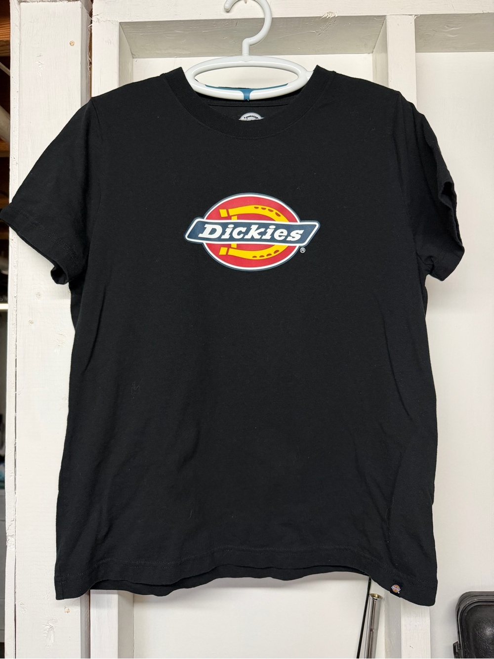 Dickies Women’s Black Logo Short Sleeve Cotton Tee Shirt Size Large